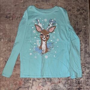 Place Teal Long Sleeve with Deer and Butterfly
